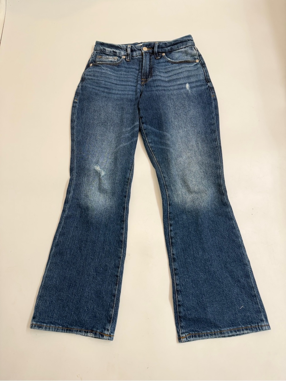 Good American Good Petite Bootcut Jeans 0/25 Mid Rise Dark Wash Denim